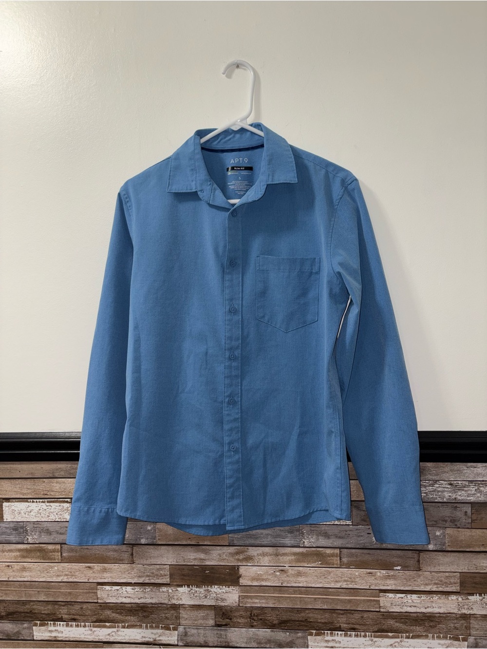 Apt. 9 Men’s Blue Long Sleeve Button-Up Shirt Slim Fit Size Small